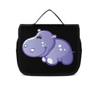 Trousse de maquillage portable de voyage, simple pingouin de dessin animé pour homme et femme, Hippopotame mignon de dessin animé, 22.5x18.5cm