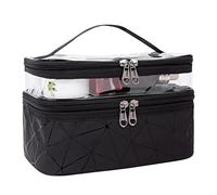 Trousse de Maquillage Portable Double Couche Trousse de Toilette Imperméable Pochette Sac Cosmétique de Voyage Vanity Case avec Brosse Compartiment, Noir
