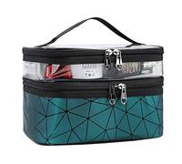 Trousse de Maquillage Portable Double Couche Trousse de Toilette Imperméable Pochette Sac Cosmétique de Voyage Vanity Case avec Brosse Compartiment, Vert