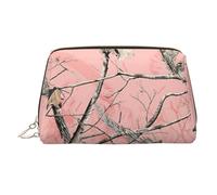 Trousse de maquillage portable en cuir avec citation d'ananas pour femme - Fermeture éclair dorée, Camouflage feuilles roses, One Size, Trousse de maquillage