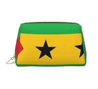 Trousse de maquillage portable en cuir avec drapeau de Sao Tomé et Principe pour cosmétiques, articles de toilette et essentiels quotidiens, blanc, Taille unique