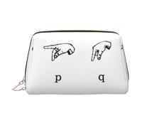 Trousse de maquillage portable en cuir avec fermeture éclair dorée pour femme - Motif lettres de l'alphabet, Alphabet en langue des signes 1, One Size, Trousse de maquillage