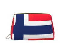Trousse de maquillage portable en cuir avec fermeture éclair et drapeau norvégien, blanc, Taille unique