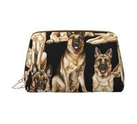 Trousse de maquillage portable en cuir avec fermeture éclair Motif berger allemand, blanc, Taille unique