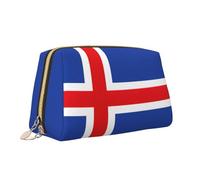 Trousse de maquillage portable en cuir avec fermeture éclair Motif drapeau de l'Islande