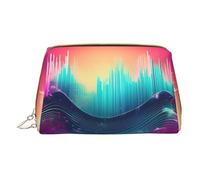 Trousse de maquillage portable en cuir avec fermeture éclair - Motif vagues sonores