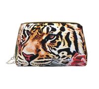 Trousse de maquillage portable en cuir avec fermeture éclair pour femme - Imprimé tigre léopard - Rose, blanc, Taille unique, Trousse de maquillage
