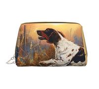 Trousse de maquillage portable en cuir avec fermeture éclair pour femme Motif faisan attrapant un chien, blanc, Taille unique, Trousse de maquillage