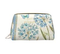 Trousse de maquillage portable en cuir avec fleur bleue pour homme et femme, blanc, Taille unique