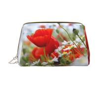 Trousse de maquillage portable en cuir avec fleurs de prairie et marguerites pour homme et femme, blanc, Taille unique