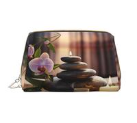 Trousse de maquillage portable en cuir avec impression de pierres zen - Étanche - 17 x 10,9 cm, blanc, Taille unique