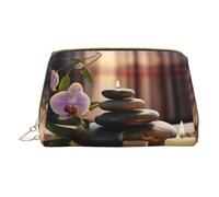 Trousse de maquillage portable en cuir avec impression de pierres zen - Étanche - 17 x 10,9 cm, blanc, Taille unique