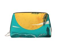 Trousse de maquillage portable en cuir avec imprimé de fleurs blanches pour femme - Fermeture éclair dorée, Sunset Beach Palmier, One Size, Trousse de maquillage