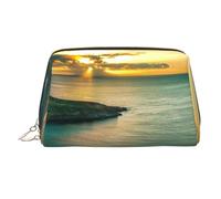 Trousse de maquillage portable en cuir avec imprimé de fleurs blanches pour femme - Fermeture éclair dorée, Sunrise Over Hanauma Bay Oahu Hawaii, One Size, Trousse de maquillage