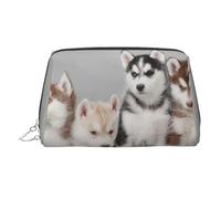 Trousse de maquillage portable en cuir avec imprimé de musique de guitare électrique magique pour femme, sac de maquillage de voyage, fermeture éclair argentée, Joli husky., One Size, Trousse de