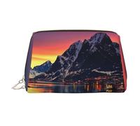 Trousse de maquillage portable en cuir avec imprimé deux oiseaux pour femme - Fermeture éclair dorée, Îles Norvèges, One Size, Trousse de maquillage