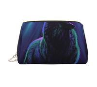 Trousse de maquillage portable en cuir avec imprimé dragon jaune pour femme - Fermeture éclair dorée, Loups Howl In The Northern Lights, One Size, Trousse de maquillage