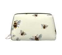 Trousse de maquillage portable en cuir avec imprimé dragons de glace et de feu pour femme avec fermeture éclair dorée, Honey Bees., One Size, Trousse de maquillage