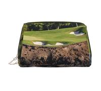 Trousse de maquillage portable en cuir avec imprimé drapeau de l'Italie pour femme - Fermeture éclair dorée, Terrain de golf hawaïen, One Size, Trousse de maquillage
