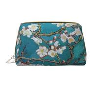 Trousse de maquillage portable en cuir avec imprimé fleurs d'amandier pour femme, trousse de maquillage de voyage à fermeture éclair, blanc, Taille unique, Trousse de maquillage