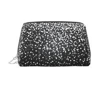 Trousse de maquillage portable en cuir avec imprimé serpent et fleur pour femme, fermeture éclair argentée, Paillettes argentées brillantes., One Size, Trousse de maquillage