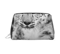 Trousse de maquillage portable en cuir avec imprimé serpent et fleur pour femme, fermeture éclair argentée, Léopard des neiges, One Size, Trousse de maquillage