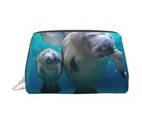 Trousse de maquillage portable en cuir avec imprimé tigre blanc pour femme - Fermeture éclair dorée, Lamanats indiens de l'Ouest, One Size, Trousse de maquillage