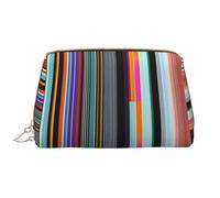Trousse de maquillage portable en cuir avec lignes verticales irrégulières pour cosmétiques, articles de toilette et essentiels quotidiens, blanc, Taille unique