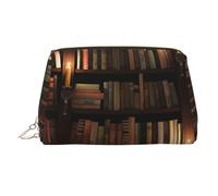Trousse de maquillage portable en cuir avec motif abeilles pour femme - Fermeture éclair dorée, Bibliothèque mystérieuse de la librairie, One Size, Trousse de maquillage