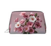 Trousse de maquillage portable en cuir avec motif bouquet de cerisiers, convient pour ranger des cosmétiques, etc, Argenté., Taille unique