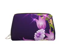 Trousse de maquillage portable en cuir avec motif guitare électrique magique pour femme - Fermeture éclair dorée, Fleurs romantiques légères., One Size, Trousse de maquillage