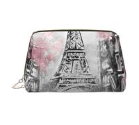 Trousse de maquillage portable en cuir avec motif notes de musique et piano pour femme - Fermeture éclair dorée, Paris Street Tour Eiffel Rose Floral, One Size, Trousse de maquillage