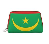 Trousse de maquillage portable en cuir étanche avec fermeture éclair Motif drapeau de la Mauritanie Pour la maison, les voyages et les articles de toilette, blanc, Taille unique