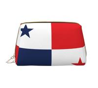 Trousse de maquillage portable en cuir étanche avec fermeture éclair Motif drapeau du Panama, blanc, Taille unique