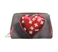 Trousse de maquillage portable en cuir étanche avec motif cœur d'amour (17 x 10,9 cm), blanc, Taille unique