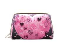 Trousse de maquillage portable en cuir étanche avec motif cœur d'amour (17 x 10,9 cm), blanc, Taille unique