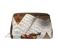 Trousse de maquillage portable en cuir imperméable avec imprimé papillon et violoncelle (17 x 10,9 cm), blanc, Taille unique