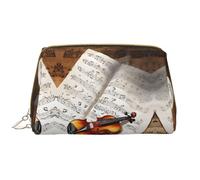 Trousse de maquillage portable en cuir imperméable avec imprimé papillon et violoncelle (17 x 10,9 cm), blanc, Taille unique
