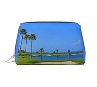Trousse de maquillage portable en cuir imperméable avec motif parcours de golf au bord de la mer (17 x 10,9 cm), blanc, Taille unique