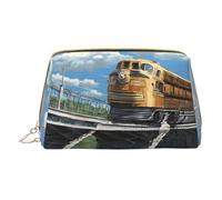 Trousse de maquillage portable en cuir imperméable avec motif train à vapeur (17 x 10,9 cm), blanc, Taille unique