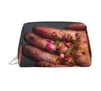 Trousse de maquillage portable en cuir imprimé pollen rose sur les doigts avec motif imprimé pleine largeur, doré, Taille unique