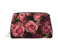 Trousse de maquillage portable en cuir imprimé roses avalanche rose pleine largeur, Argenté., Taille unique