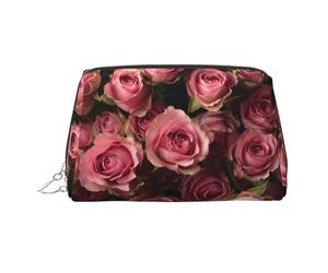 Trousse de maquillage portable en cuir imprimé roses avalanche rose pleine largeur, Argenté., Taille unique