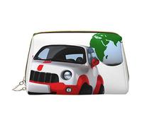 Trousse de Maquillage Portable en Cuir Minimaliste et élégante, Trousse à cosmétiques imprimée Cars and The Earth pour Filles et Femmes - Petite Taille