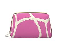 Trousse de Maquillage Portable en Cuir Minimaliste et élégante, Trousse à cosmétiques imprimée Texture Girafe Rose pour Filles et Femmes - Petite Taille