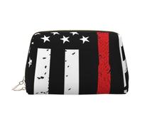 Trousse de maquillage portable en cuir pour femme avec fermeture éclair dorée et rose rouge, Red Line - Drapeau USA pompier, One Size, Trousse de maquillage