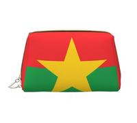Trousse de maquillage portable en cuir pour femme - Organisateur de cosmétiques de voyage, grand drapeau du Burkina Faso, blanc, taille unique, art déco, blanc, taille unique, art déco