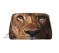 Trousse de maquillage portable en cuir pour femme - Organisateur de cosmétiques de voyage, grande pochette de maquillage imprimée The Lion Gaze
