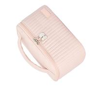 Trousse de maquillage portable en cuir synthétique de grande capacité pour femme avec de grands compartiments, rose, 21*13.5*12cm