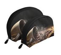 Trousse de maquillage portable en forme de libellule avec fermeture éclair et compartiments intérieurs, Grains de café., Taille unique